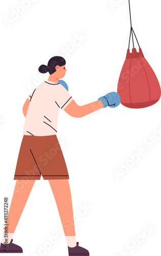 Woman Athlete Punching Boxing Bag Illustration