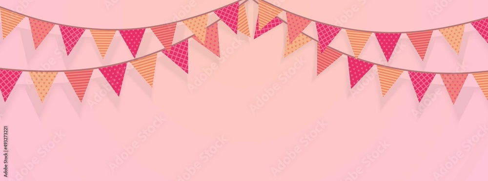 Pink Flags Garland Triangle Shape Hanging Flags for Girl Birthday Party or Decoration