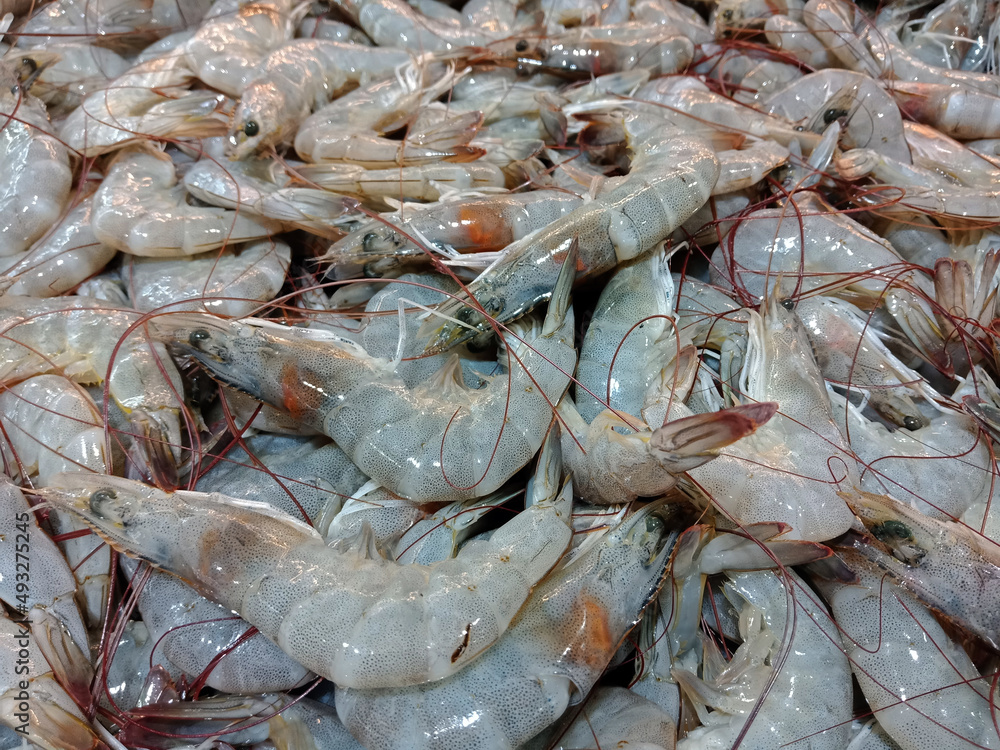 Fresh shrimps from top view selling in the supermarket, shrimps background, close up. Fresh shrimps from top view selling in the supermarket, shrimps background, close up.