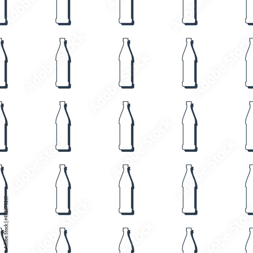 Beer bottles seamless pattern. Line art style. Outline image. Black and white repeat template. Party drinks concept. Illustration on white background. Flat design style for any purposes