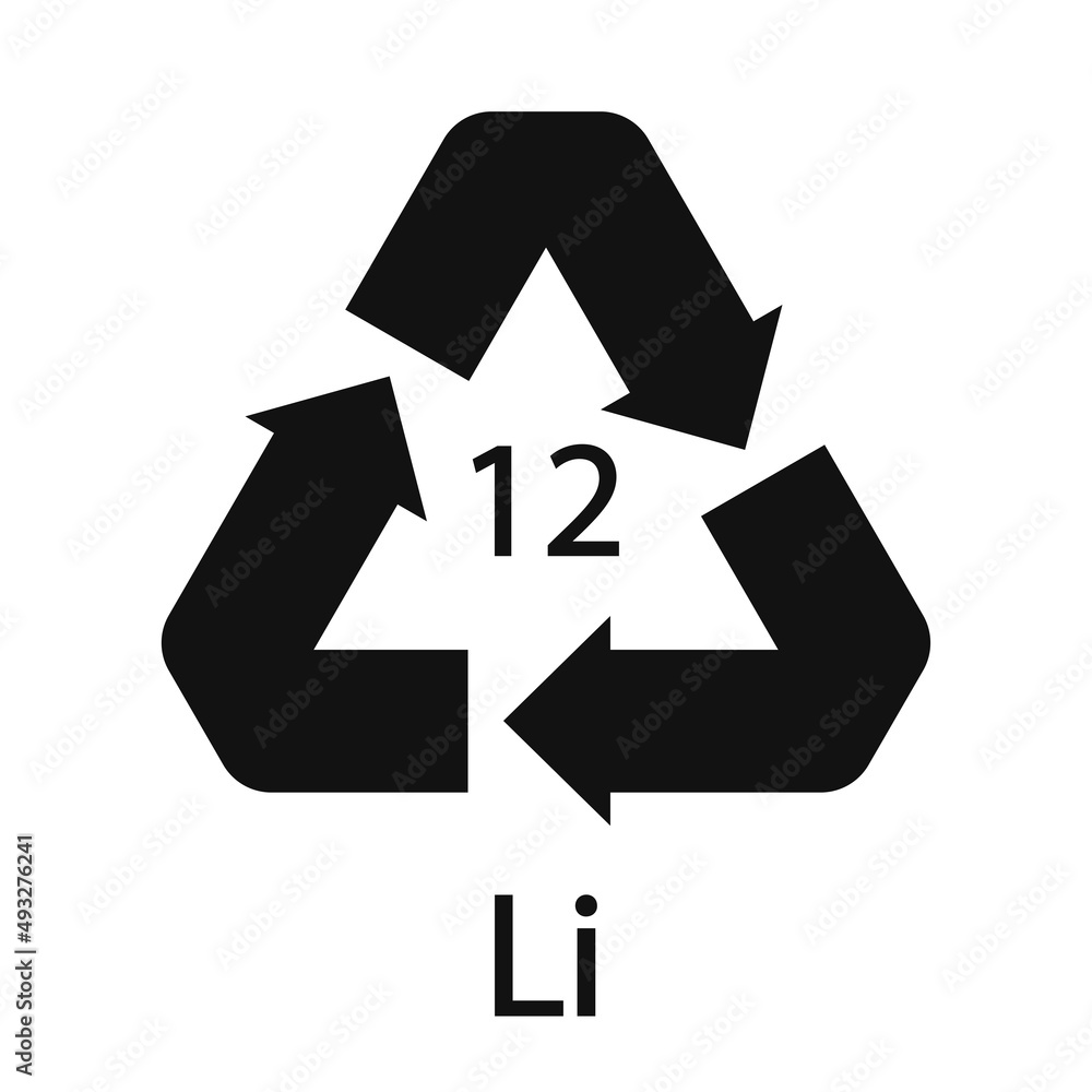 Battery recycling symbol 12 Li. Vector illustration Battery recycling symbol 12 Li. Vector illustration