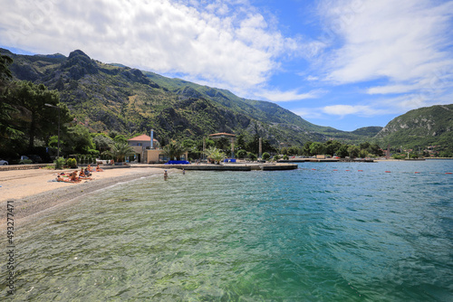 Beautiful beach with mountain views in Kotor