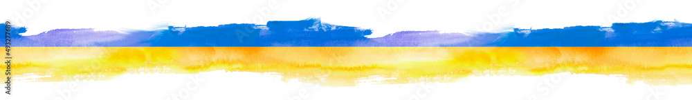 Obraz premium Grunge brush stroke with Ukraine national flag. Watercolor painting flag of Ukraine. Symbol, poster, banner of the national flag. Style watercolor drawing. Seamless