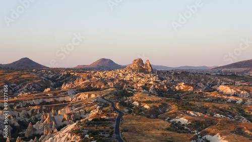 View on Uchisar, settlement in Cappadocia, Turkey