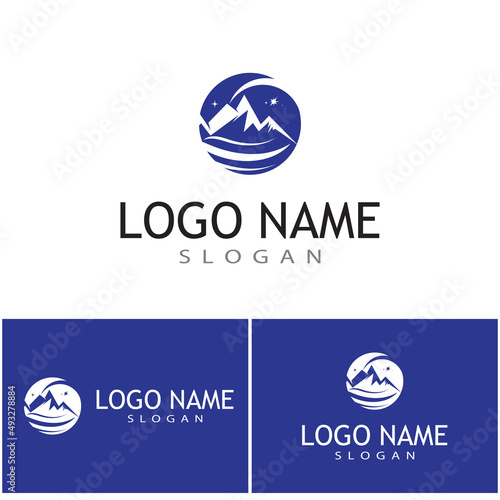 Simple Modern Mountain Landscape Logo Design Vector, Rocky Ice Top Mount Peak Silhouette