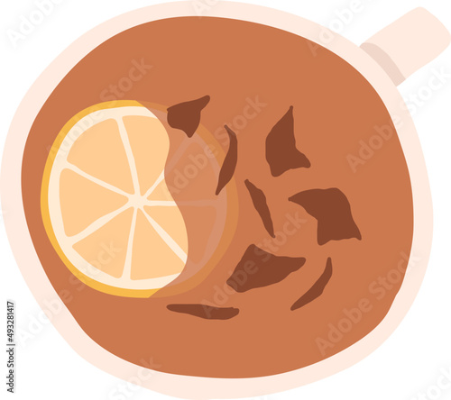 Cup of Hot Tea with Lemon Colored Illustration