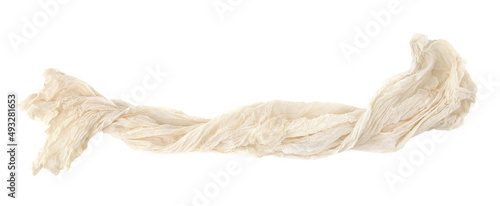 Wrinkled gauze fabric isolated on white background. Cotton gauze fabric cloth.