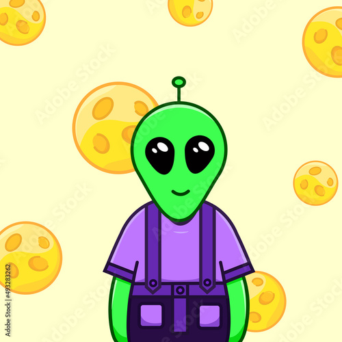 Cute Alien. On the background of the planet.
