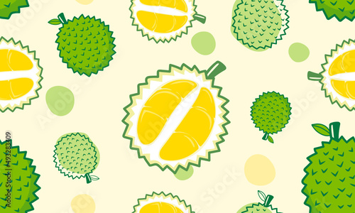 Seamless pattern durian fruits and leaf	