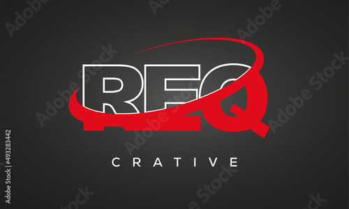 REQ creative letters logo with 360 symbol vector art template design photo