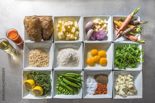 Mise en place line up for Cooking, Gathering of ingredients
