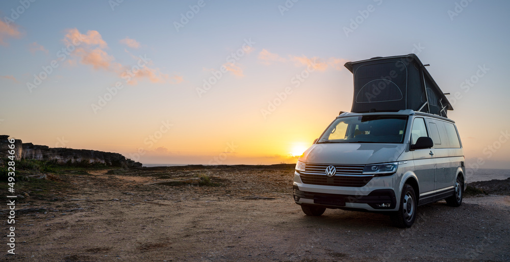The new 2021 Volkswagen VW Transporter Camping Van T6.1 California Ocean in  the coastal Nature Stock 写真 | Adobe Stock