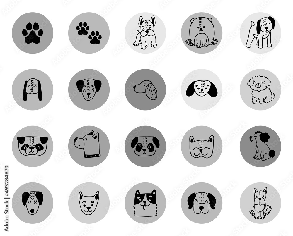 Highlight covers. Dog collection. Round icons for social media stories. Vector set Highlight covers. Dog collection. Round icons for social media stories. Vector set