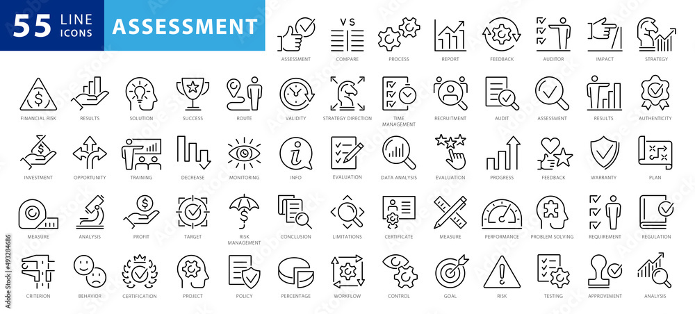 Assessment line icons. Editable stroke. Pixel perfect - obrazy, fototapety, plakaty 