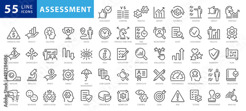 Assessment line icons. Editable stroke. Pixel perfect