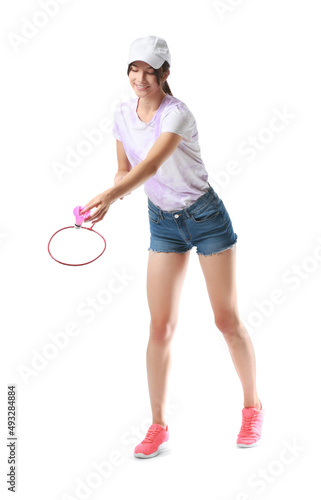 Sporty female badminton pla...