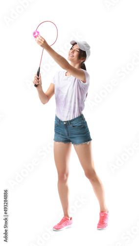 Sporty female badminton pla...