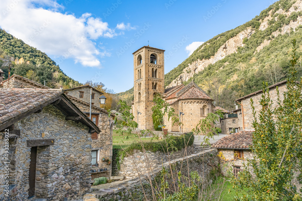 Picturesque view of medieval village Beget in spanish Pyrenees.Famous travel destination with the romanesque church of Saint Christopher