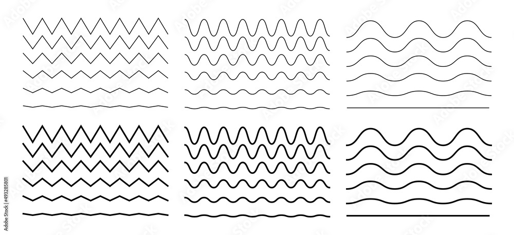 Curvy and zigzag line. Different thin line wave Curvy and zigzag line. Different thin line wave