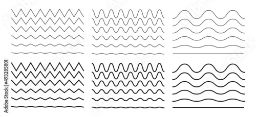 Curvy and zigzag line. Different thin line wave