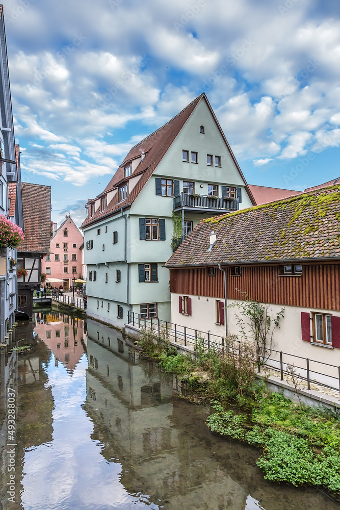 Ulm, Germany. Scenic view of the old quarter on the banks of the river Blau