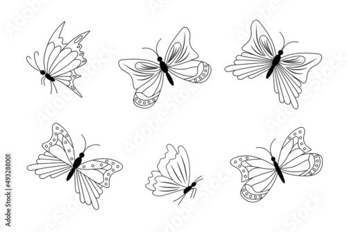  set of butterflies black outline © Aida