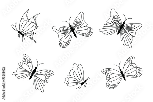 set of butterflies black outline
