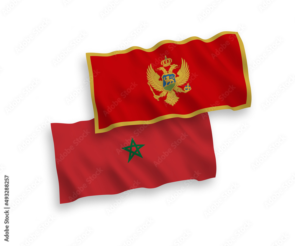 Flags of Montenegro and Morocco on a white background Flags of Montenegro and Morocco on a white background