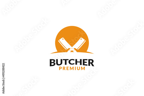 Flat butcher knife icon logo design