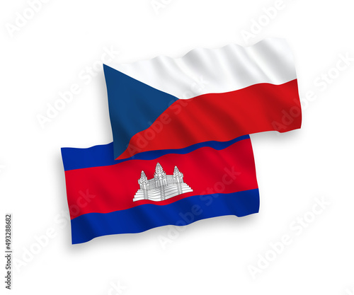 Flags of Czech Republic and Kingdom of Cambodia on a white background