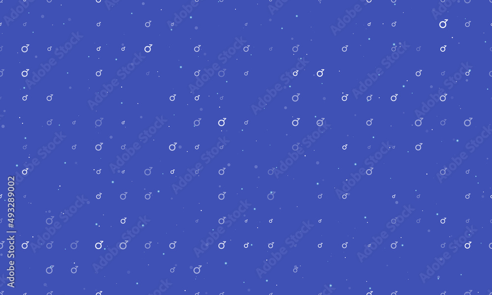 Seamless background pattern of evenly spaced white demiboy symbols of different sizes and opacity. Vector illustration on indigo background with stars Seamless background pattern of evenly spaced white demiboy symbols of different sizes and opacity. Vector illustration on indigo background with stars