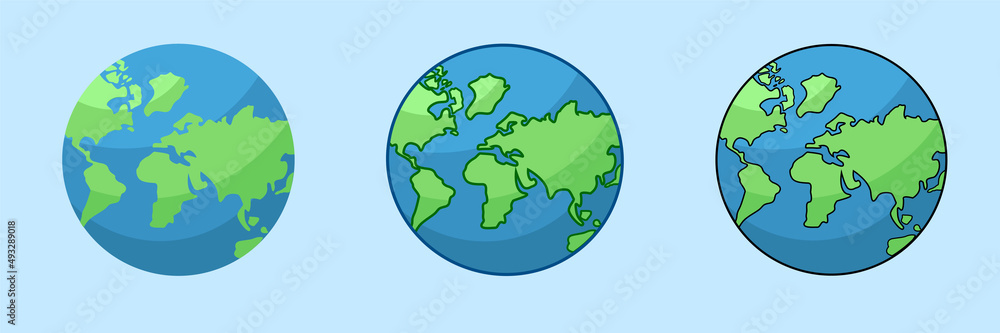 Planet earth or globe. Set in three different styles. Planet earth or globe. Set in three different styles.