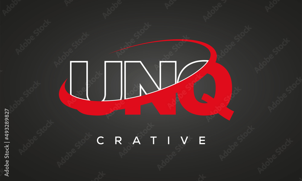 UNQ creative letters logo with 360 symbol vector art template design