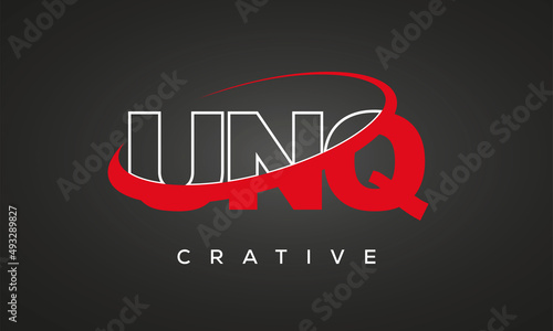 UNQ creative letters logo with 360 symbol vector art template design