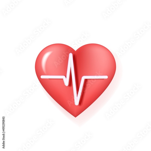 Vector illustration of a 3d red heart and ECG cardiogram reflection