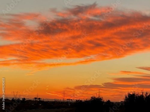 red sunset over the field