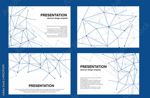 Blue plexus line design. Set of technology slides for powerpoint. Medical layout for brand book.