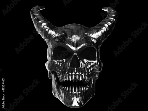 Shining metal horned demon skull