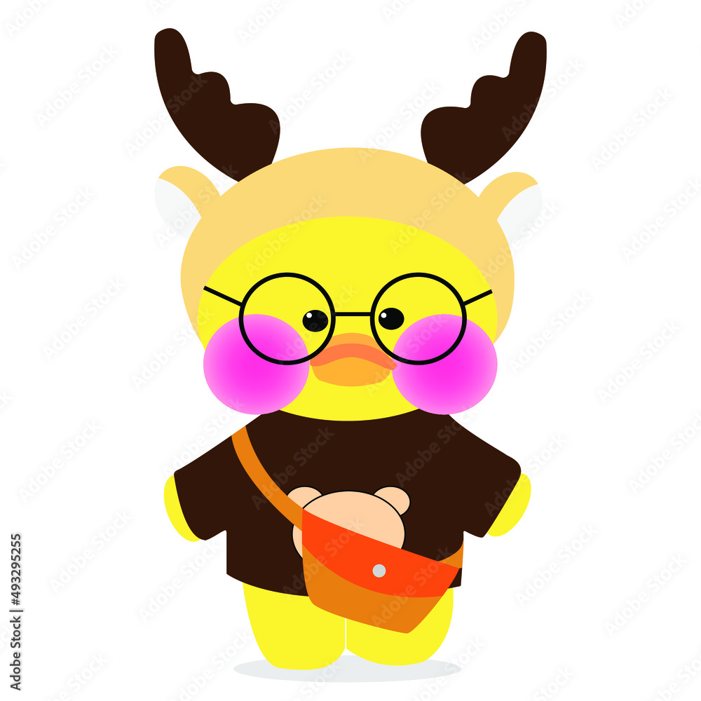 Popular soft toy LALAFANFAN duck with round glasses and deer costume Stock  Vector | Adobe Stock