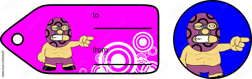 Fototapeta premium funny mexican westler character cartoon gift card sticker illustration in vector format