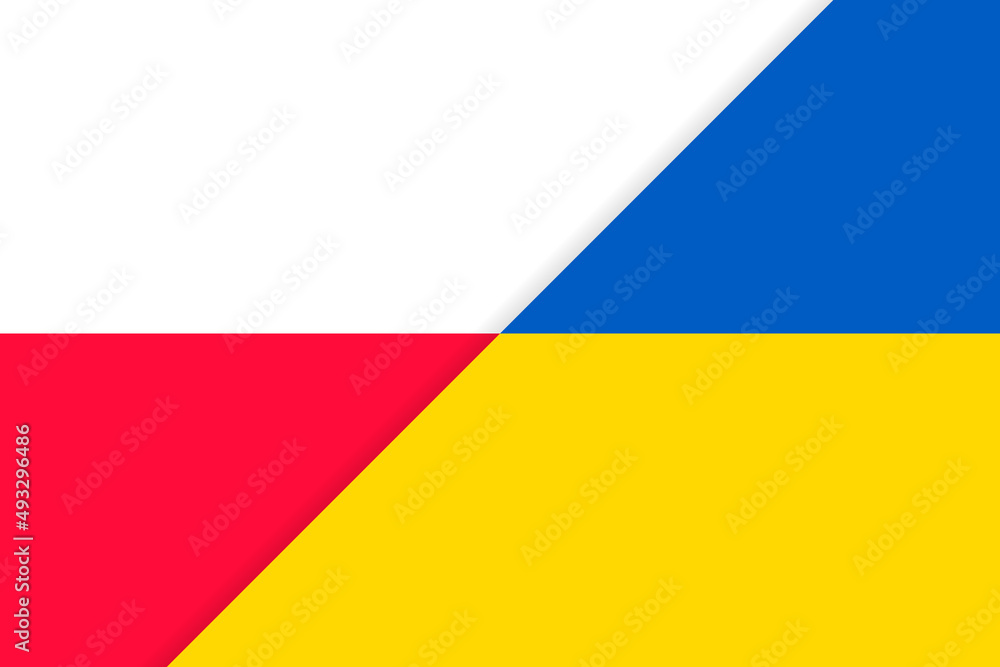 Poland and Ukraine flags background Poland and Ukraine flags background