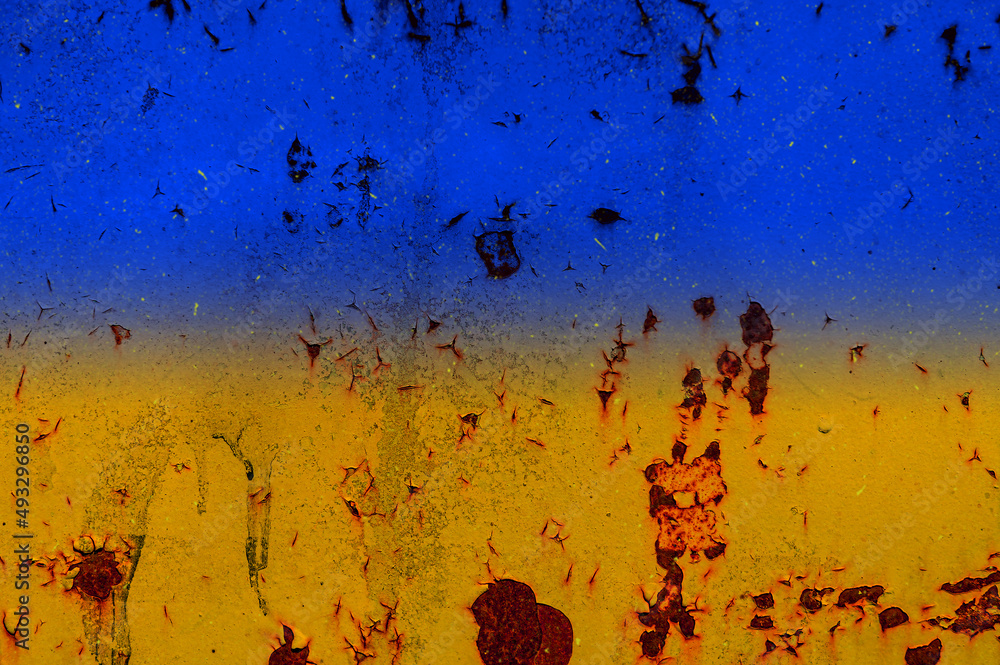 Dirty grunge background of Ukraine flag. Stop the war in Ukraine