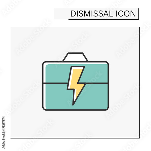 Job loss color icon. Bag and lightning. Fired person. Dismissal concept. Isolated vector illustration 