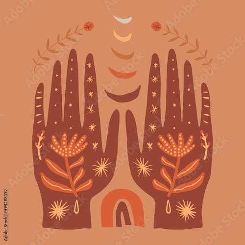Reiki hand energy magical hands vector illustration