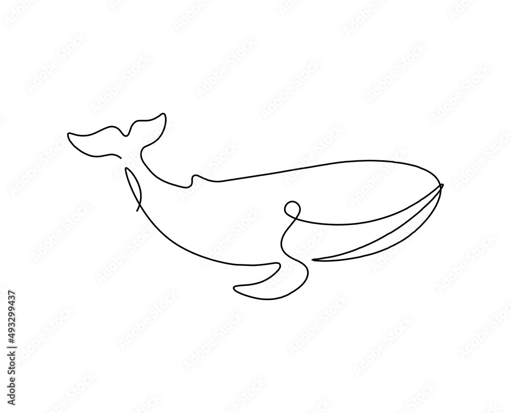 Whale single line. Abstract contour silhouette of a whale. Art drawing with one continuous line. Minimalistic isolated vector illustration. Whale single line. Abstract contour silhouette of a whale. Art drawing with one continuous line. Minimalistic isolated vector illustration.