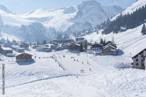 Fototapeta Naklejka Na Ścianę i Meble -  Stoos is a car-free leisure, sports and vacation resort with a fully comprehensive infrastructure and extremely varied offers for winter sports enthusiasts of all kinds. Schwyz, Muotatal, Morschach.