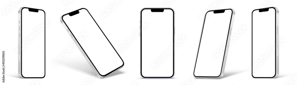 Realistic smartphone mockup. perspective mobile phone mockup vector with blank screen isolated on white background, Vector illustration - obrazy, fototapety, plakaty 