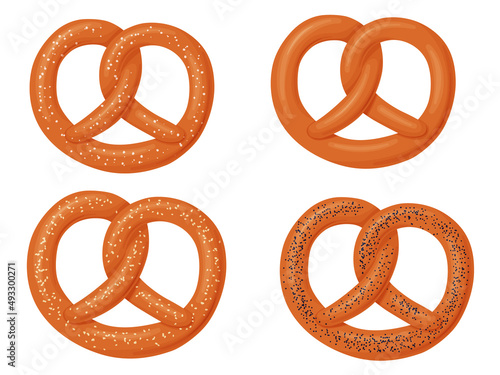 Pretzel set. Appetizing Bavarian bakery. Bread tasty products.