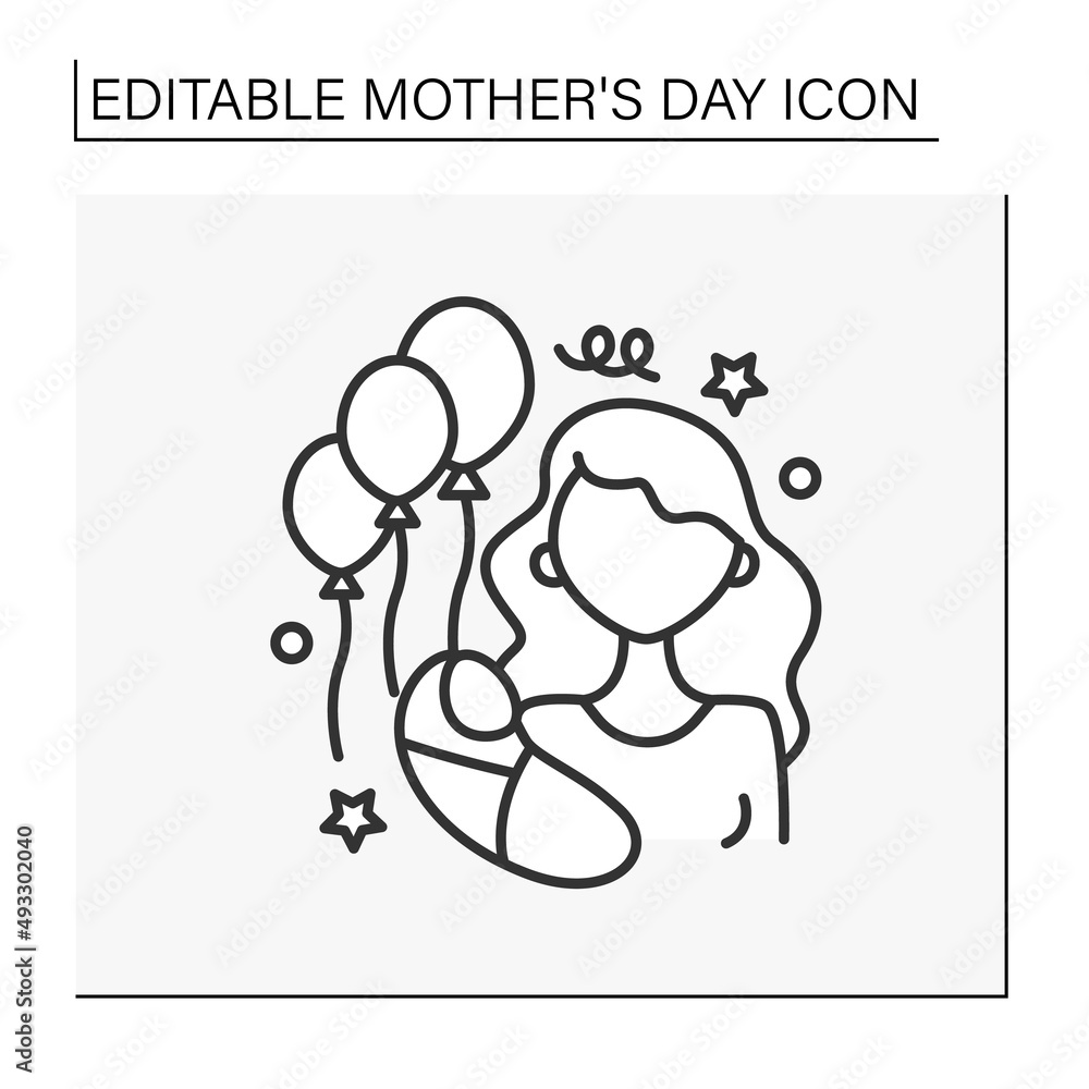 Celebration line icon. Party in honor of mother and baby. Special family day party. Mother day concept. Isolated vector illustration. Editable stroke Celebration line icon. Party in honor of mother and baby. Special family day party. Mother day concept. Isolated vector illustration. Editable stroke