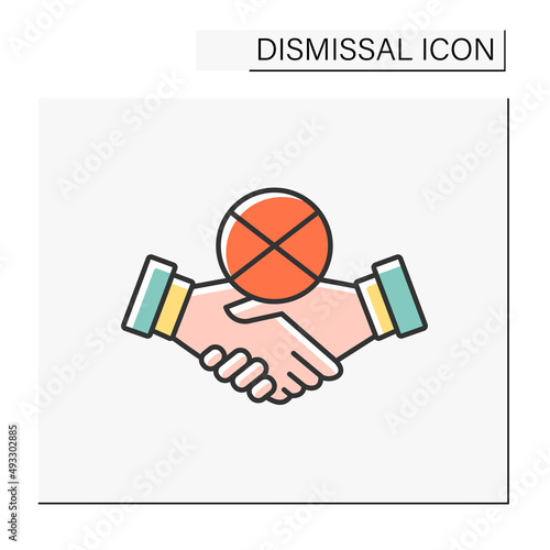 Dismiss color icon. Contract termination between worker and company. Handshake. Dismissal concept. Isolated vector illustration